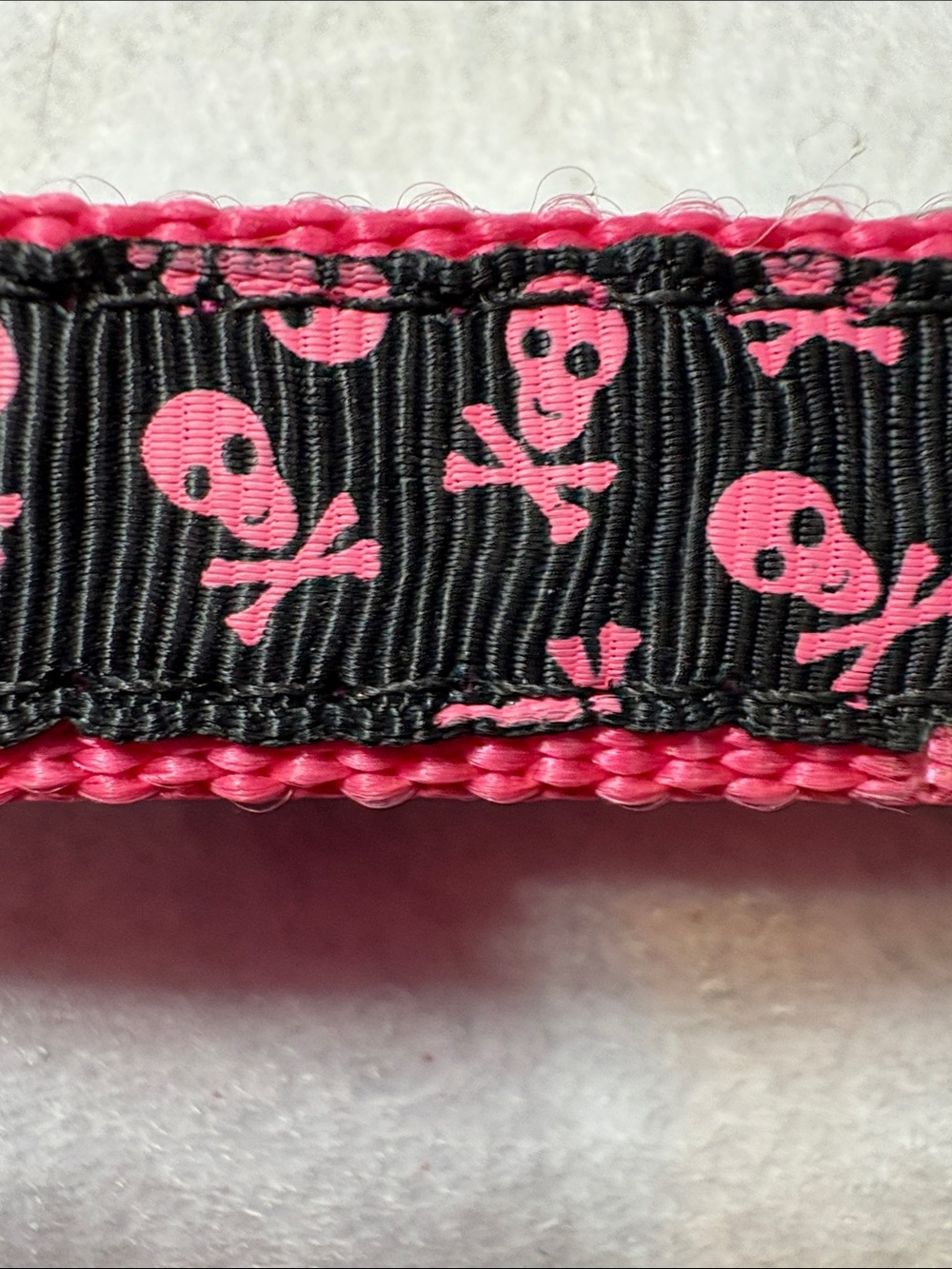 M/L Adjustable Girl Dog Skull & Crossbones Collar. Black & Pink.
